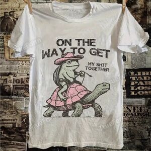 White and Pink Reptile Graphic T-Shirt